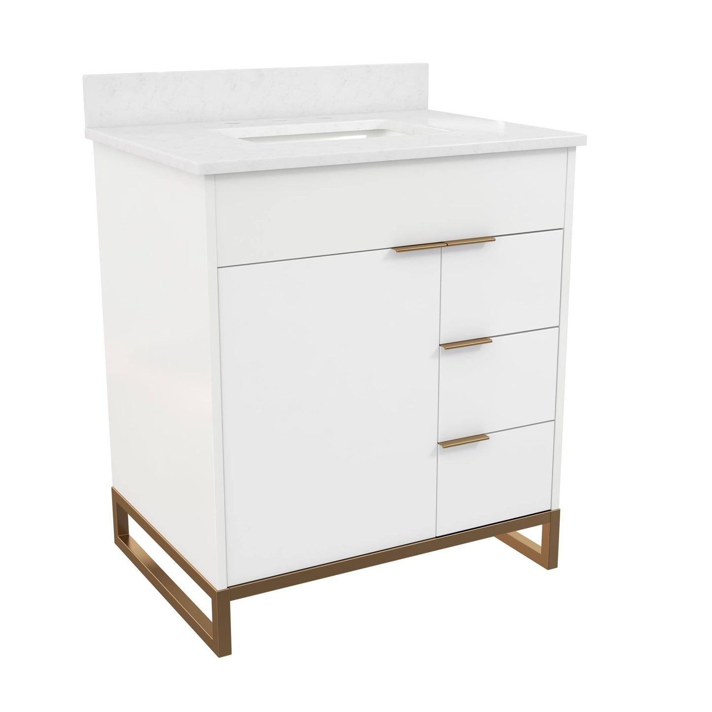 Leona 30" Bathroom Vanity In White With Gold Metal