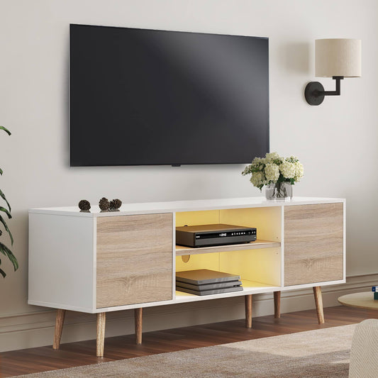 Led Mid-Century Modern Tv Stand For Tvs Up To 60 Inch Flat Screen Wood Tv