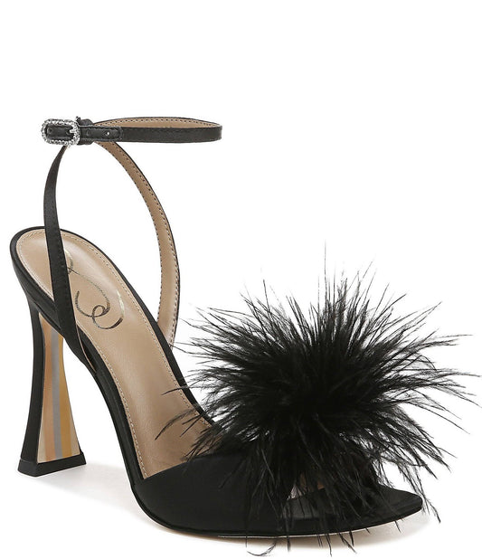 Leon Feather Heel Black Satin