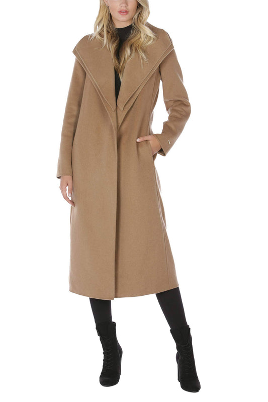 Long Double Face Wool Blend Wrap Coat