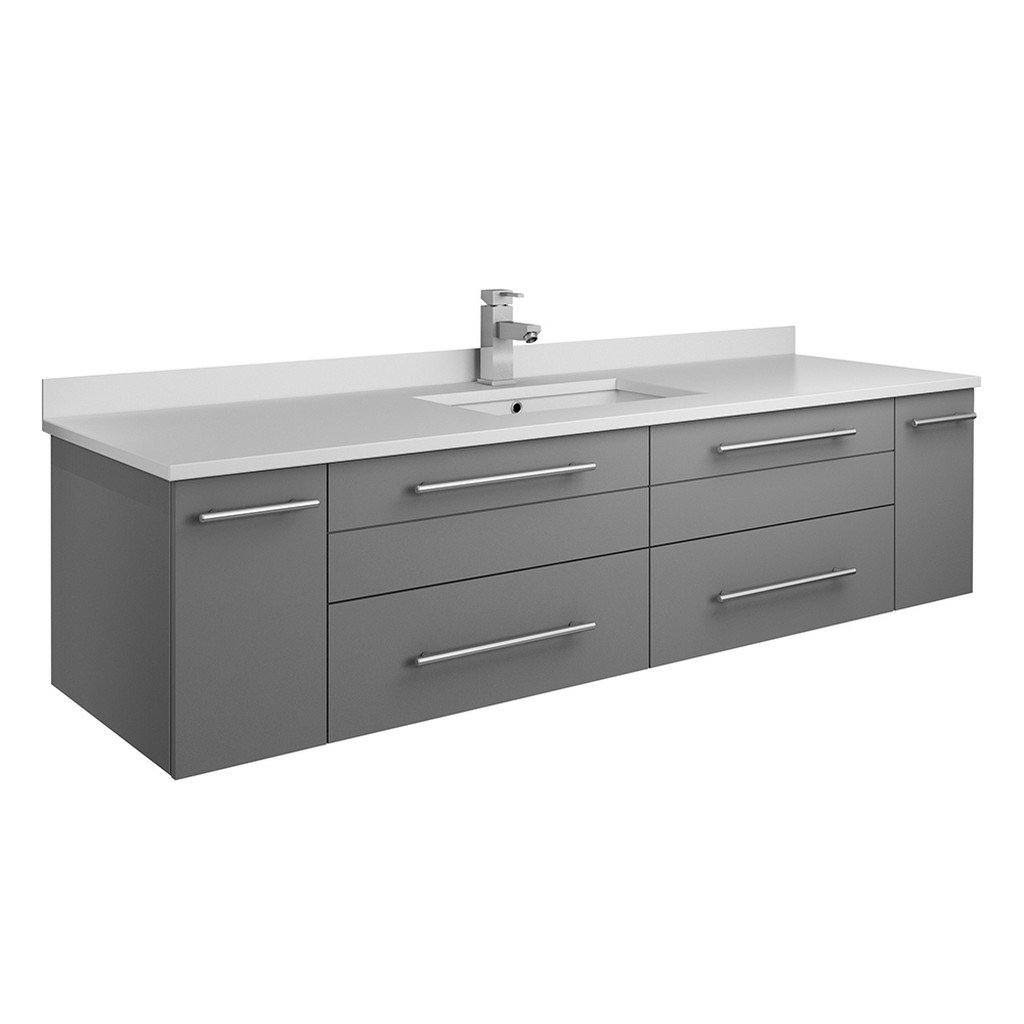 Lucera 60" Gray Wall Hung Modern Bathroom Cabinet W/ Top & Single Undermount Sink