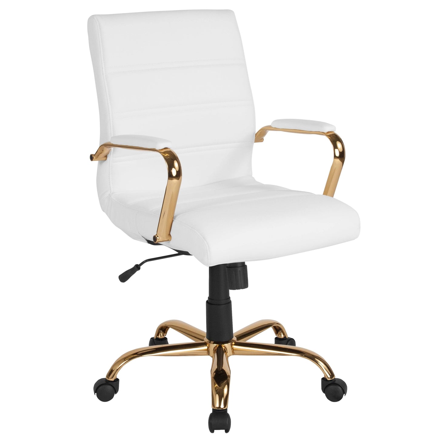 Leathersoft Executive Swivel Office Chair - White Leathersoft/Gold Frame