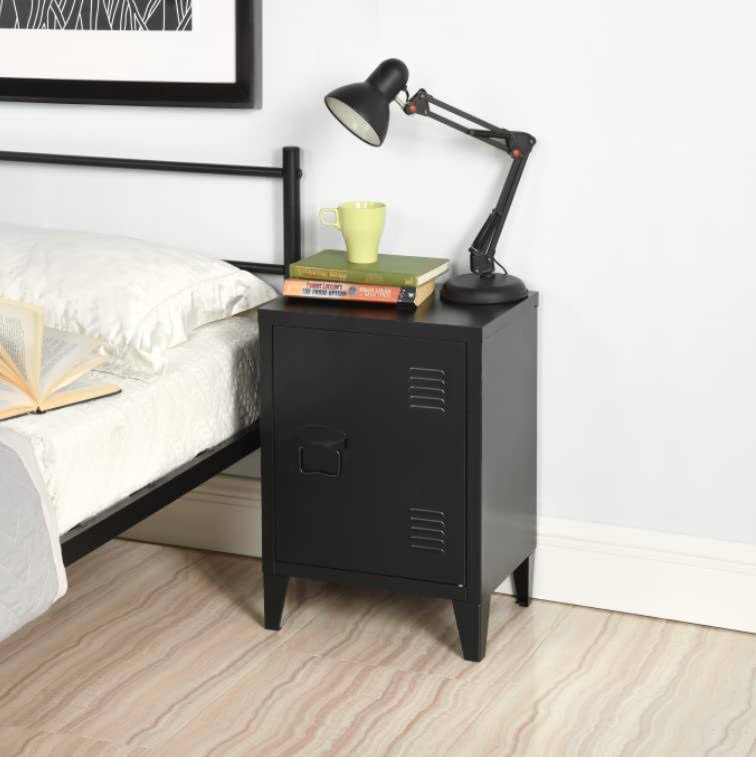 Low Standing Locker Organizer Side End Table Metal Cabinet-Black - Default Title