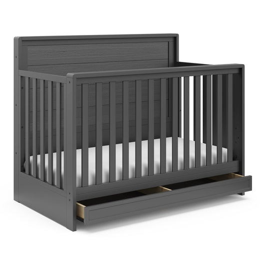 Luna 4-In-1 Convertible Crib With Drawer Gray