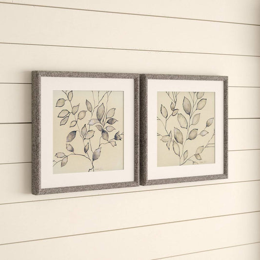 Leaves - 2 Piece Picture Frame Painting Print Set On Paper Frame Color: Beige