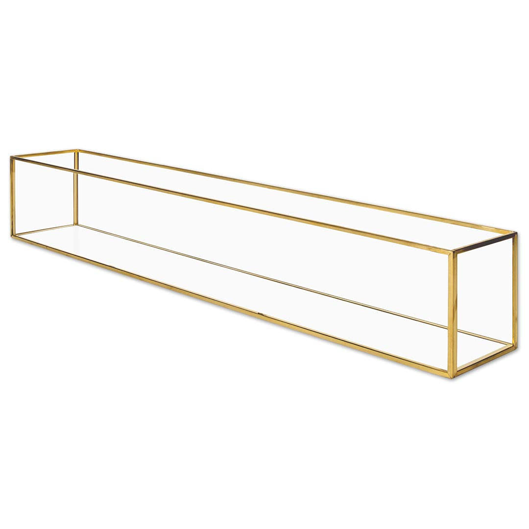 Long Glass Candle Holder Centerpiece Box, 12 X 4 X 4 Gold Centerpiece Tray Decor, Long Table Centerpiece