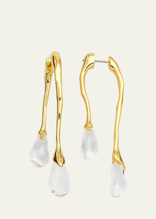 Lucite Front Back Double Drop Earrings - Gold/Clear