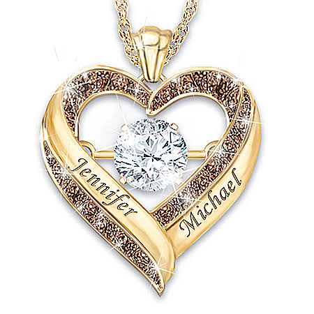 Love Personalized Women's Heart-Shaped White Topaz & Mocha Diamond Pendant Necklace Featuring Constant Motion Setting - Personalized Jewelry