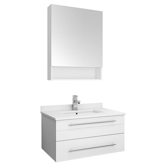 Lucera 30" Wall Hung Modern Bathroom Cabinet W/ Top & Undermount Sink White