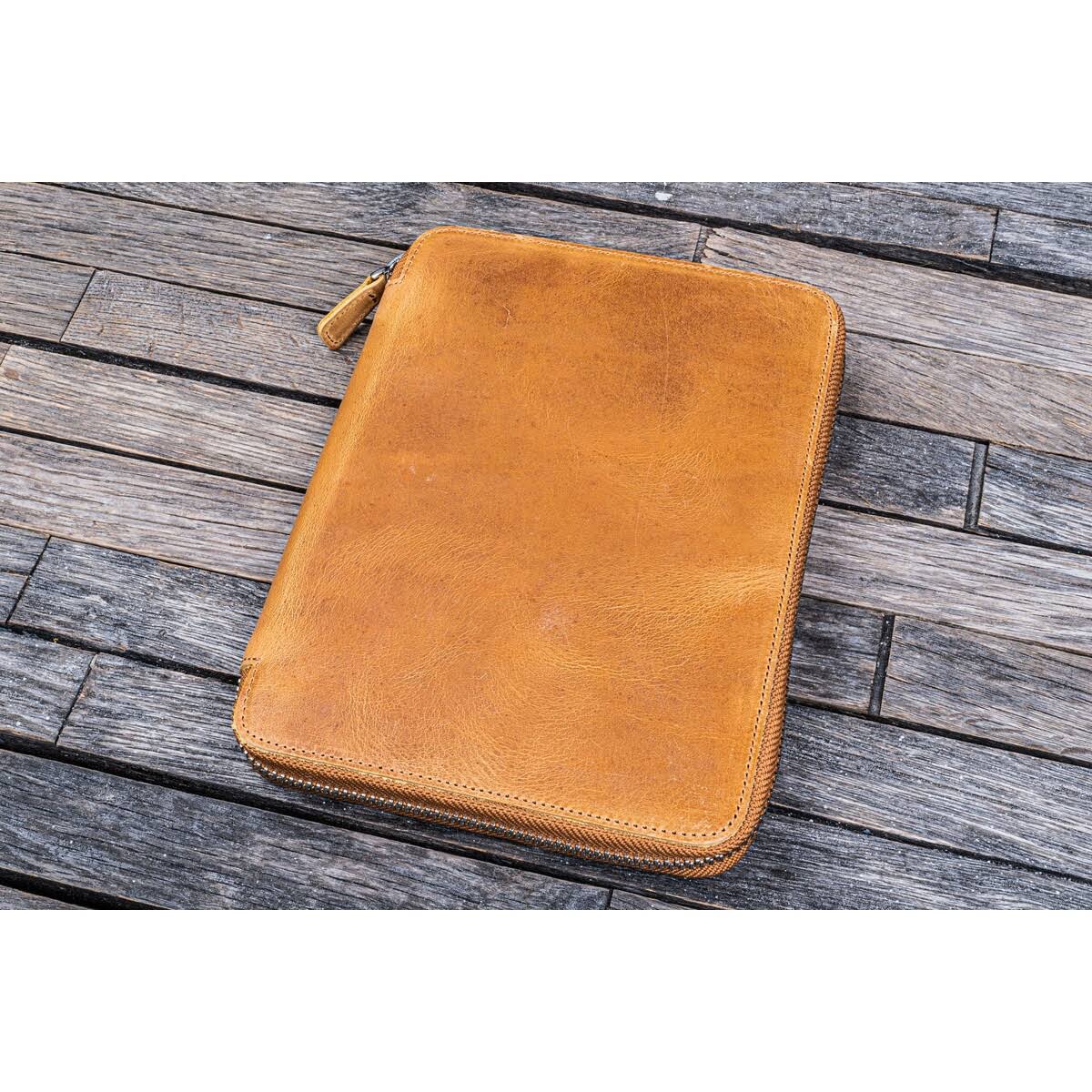 Leather Zipped A5 Notebook Folio - Undyed