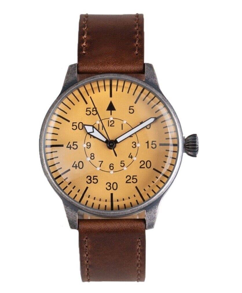 Luftwaffe Me 109 Pilot Vintage Quartz Watch With Brown Leather