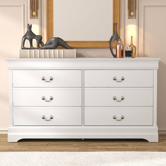 Louis Philippe Solid + Manufactured Wood 6 Drawer Dresser Color: White