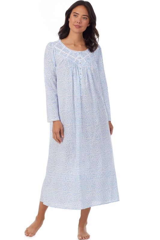 Long Sleeve Nightgown Solid Blue