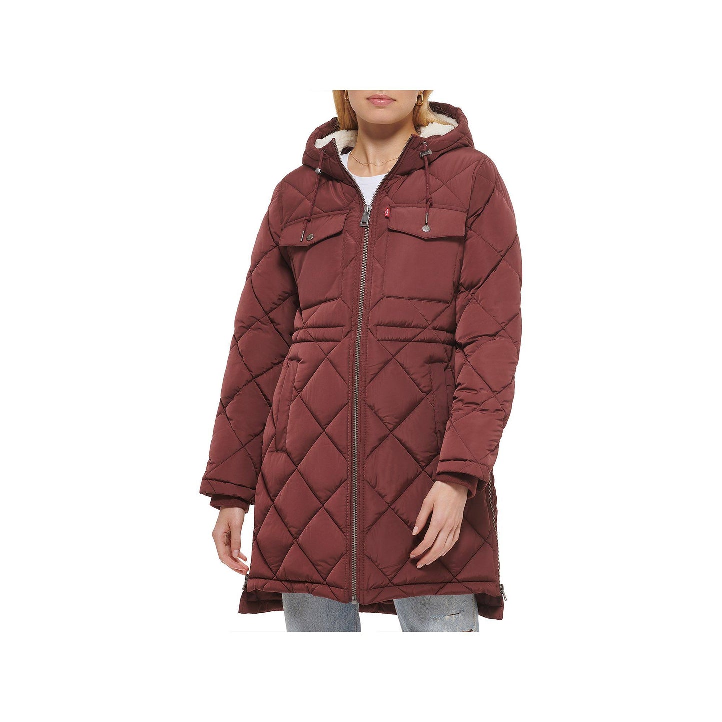 Levi's Diamond Quilted Parka Coat, Size: Medium, Brt Red