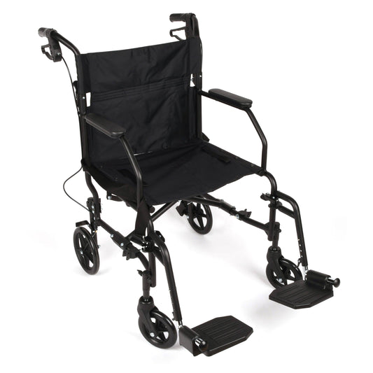 Lightweight Transport Wheelchair, Folding Transport Chair, Swing-Away Footrests, 300 Lb Weight Capacity, Black Frame