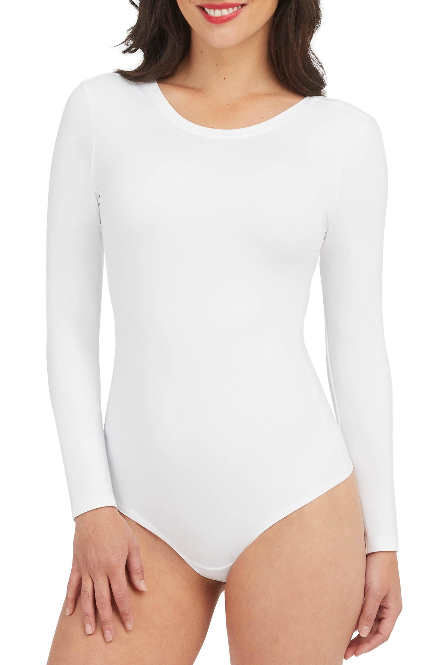 Long Sleeve Scoop Neck Bodysuit, Womens, S, White