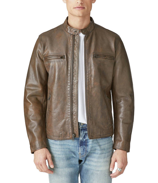 Long Sleeve Bonneville Leather Jacket, Mens, L, Dark Brown