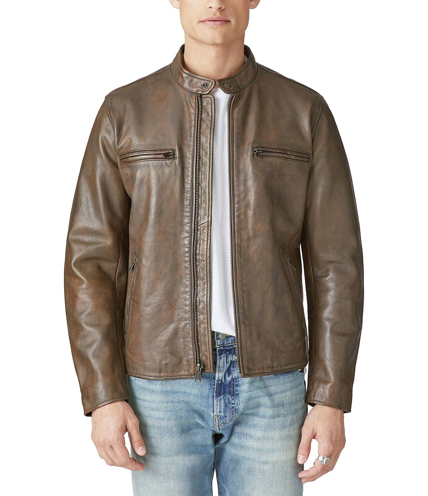 Long Sleeve Bonneville Leather Jacket, Mens, M, Dark Brown