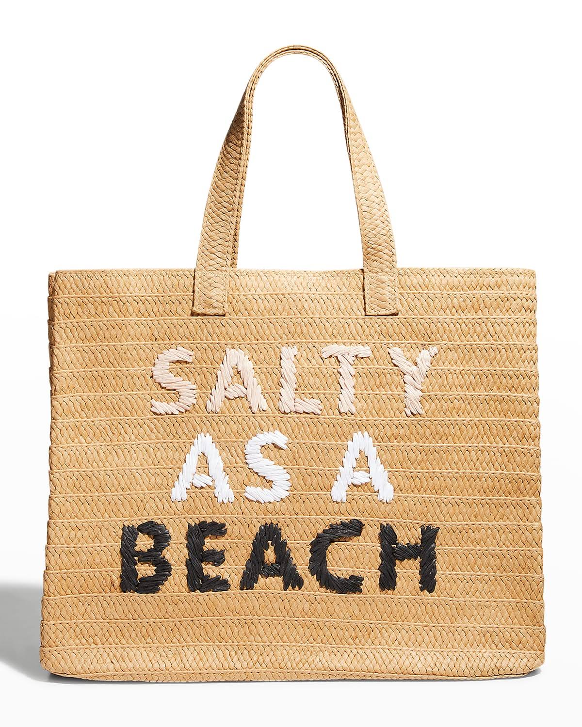 Los Angeles Salty As A Beach Straw Tote In Black/Dusty/White