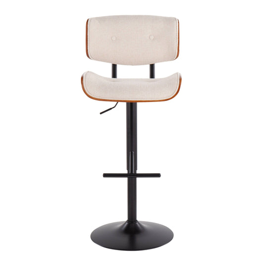 Lombardi Barstool - Black Metal, Cream Noise Fabric, Walnut Wood