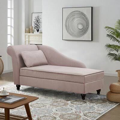 Left Rolled Arm Chaise Lounge With Storage Upholstery Color: Tan