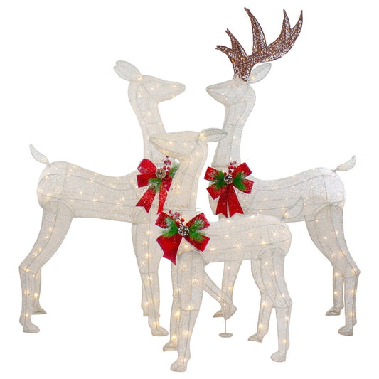 Led Lighted Glittered Reindeer Family Outdoor Christmas Decorations Set Of 3