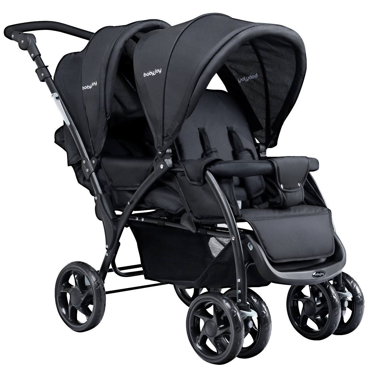 Lightweight Front Back Seats Double Baby Stroller - Black