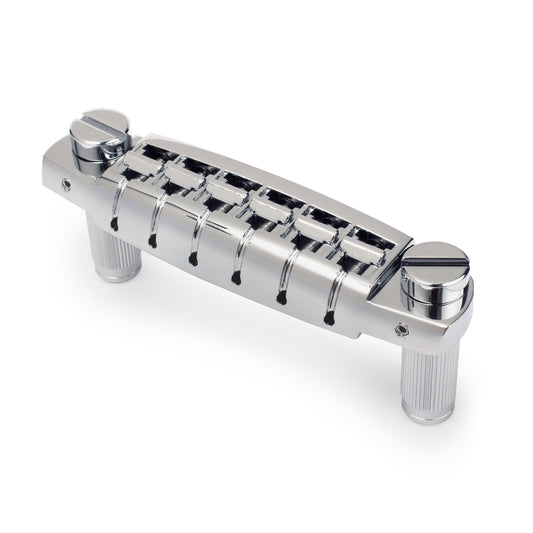 Low-Profile Wraparound Bridge With Metric Studs Nickel Slotted From Stewmac.  Parts + Hardware