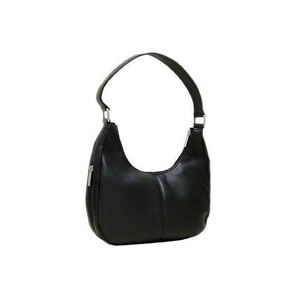 Leather Single Handle Side Zip Hobo, Black