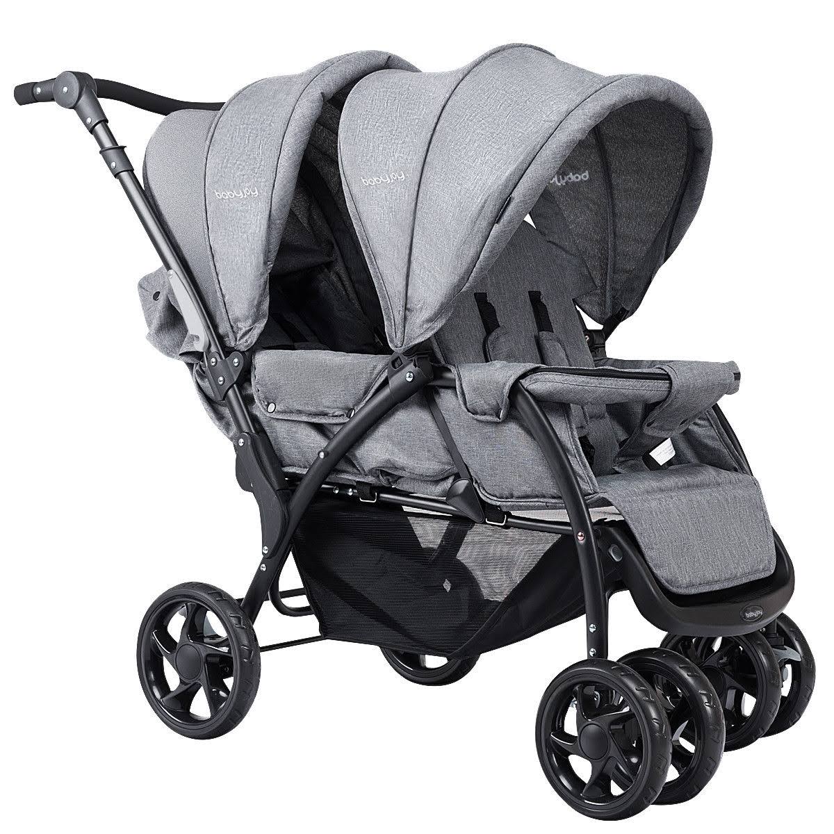 Lightweight Front Back Seats Double Baby Stroller-Gray