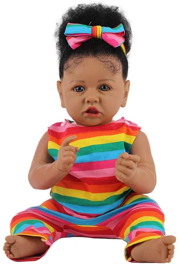 Lifelike Reborn Baby Dolls With Soft Body African American Realistic Girl Doll 22.11 Inch Best Birthday Gift Set