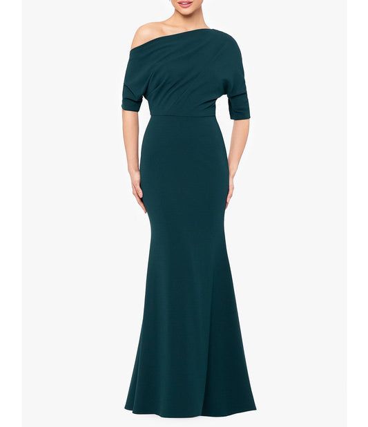 Long Scuba Crepe Over-The-Shoulder Gown Women's Dress Navy : 6