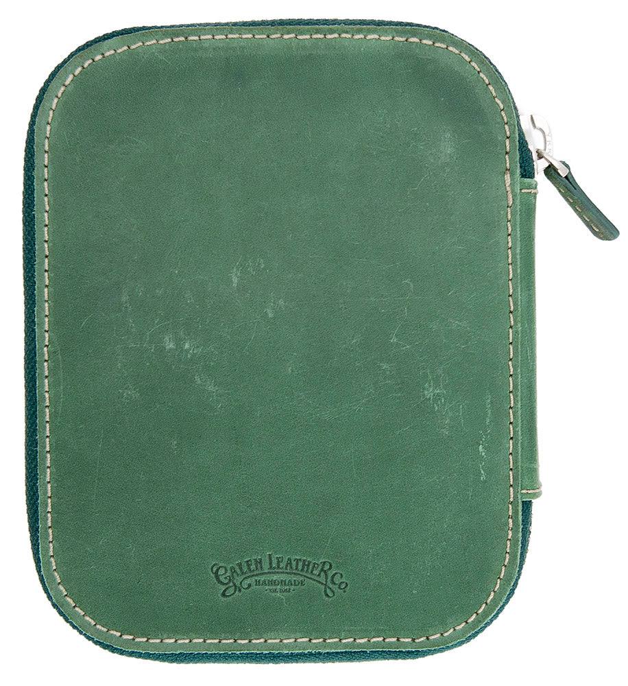 Leather Zippered 10 Slot Pen Case - Crazy Horse Forest Green