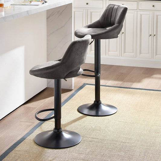 Leon Modern Adjustable 360 Swivel Barstool With Retro Faux Leather - Set Of 2 - Grey