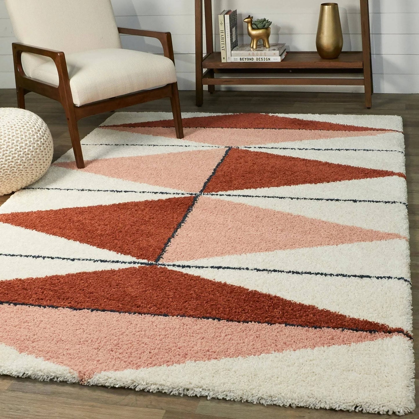 Levine Modern Geometric Shag Area Rug - 5'3" X 7' - Burnt Orange