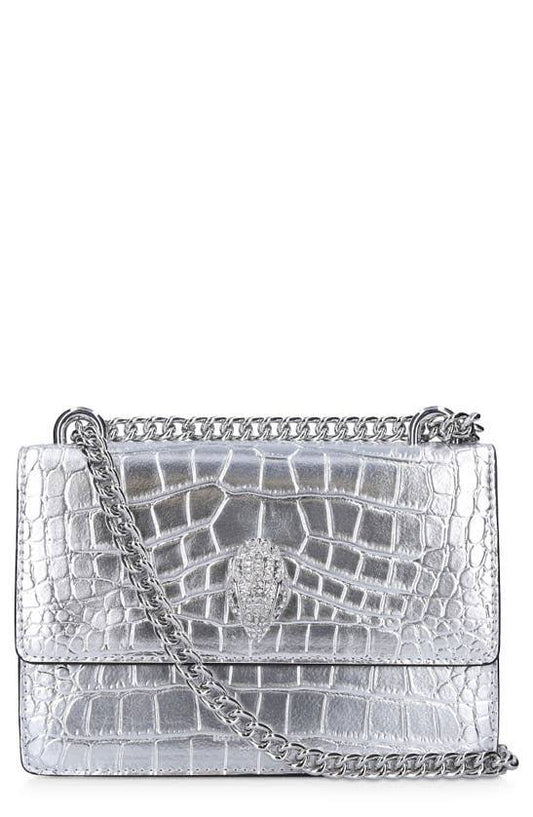 London Small Shoreditch Metallic Leather Crossbody Bag In Silver