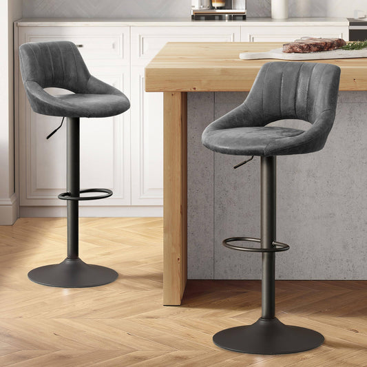 Leon Modern Adjustable 360 Swivel Barstool With Retro Faux Leather - Set Of 2 - Black