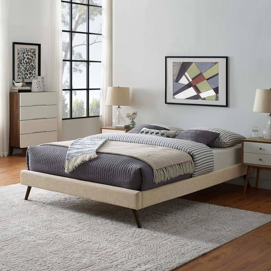 Loryn Queen Fabric Bed Frame With Round Splayed Legs - Beige