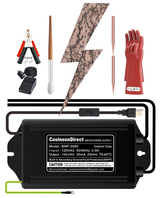 Lichtenberg Machine Kit,Neon Sign Transformer+Rods+Clamps+Brush+Gloves+Foot Switch,Fractal Wood Burning Machine Set,Not Led Neon Power