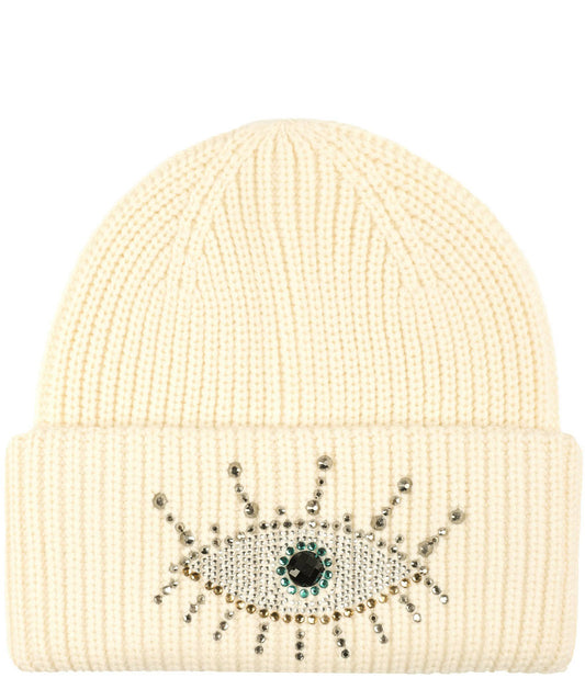 London Beaded Evil Eye Beanie In Black