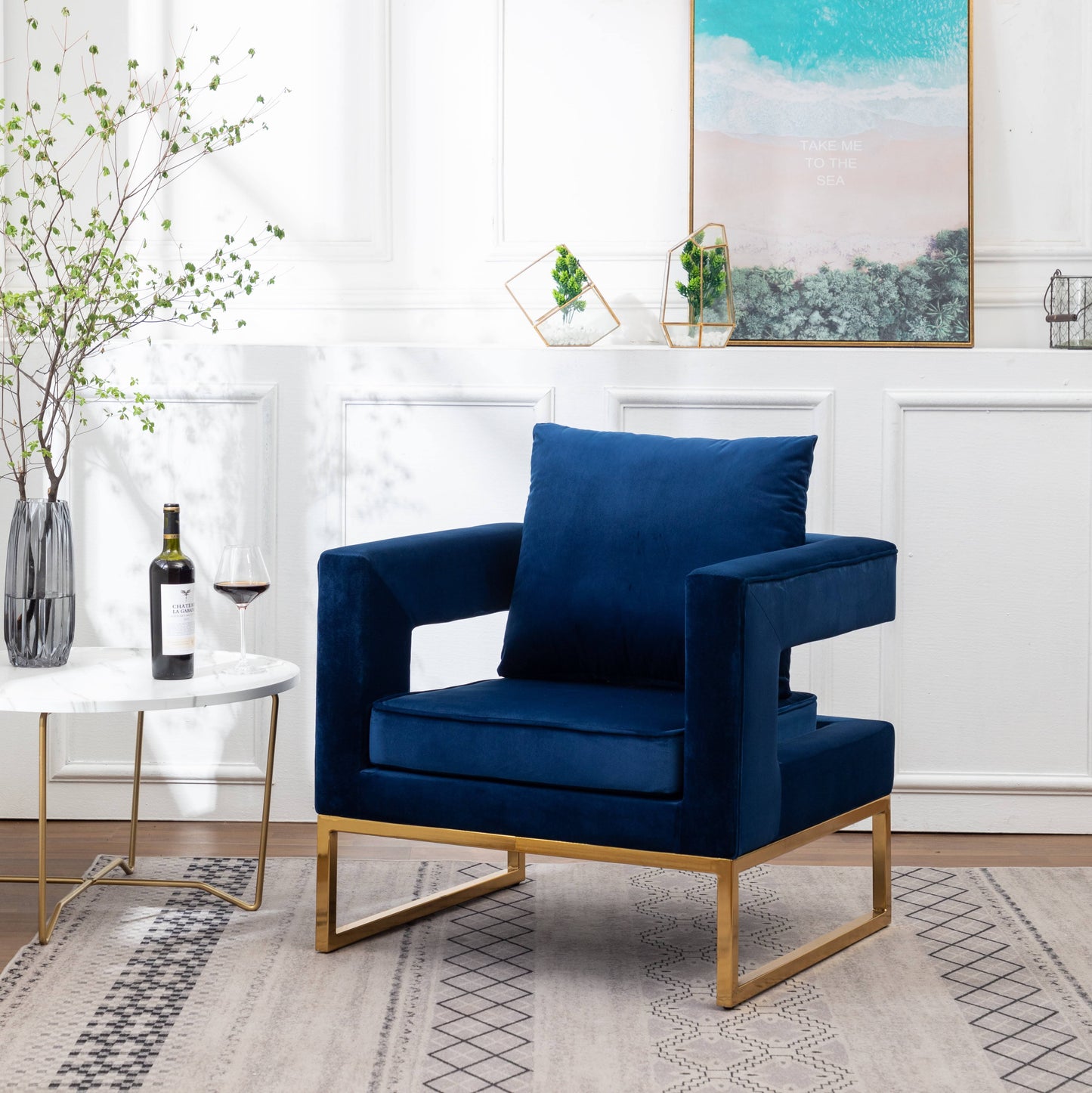 Lenola Contemporary Upholstered Accent Arm Chair Blue