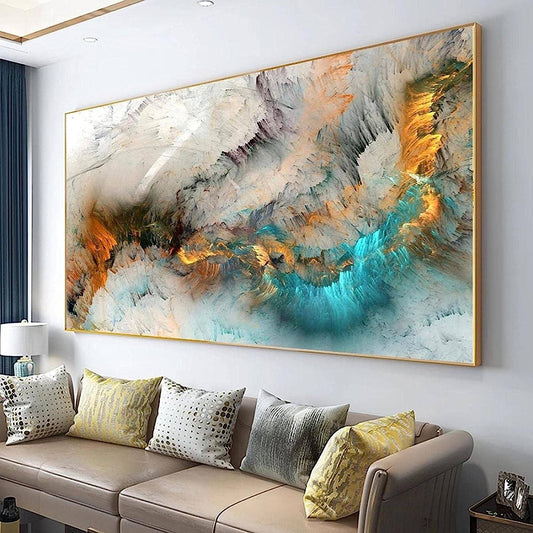 Light Gray Blue Yellow Cloud Abstract Canvas Frames - Canvas Painting Wall Art Print Poster For Living Room Decoration 75x150cm(30x60in) With