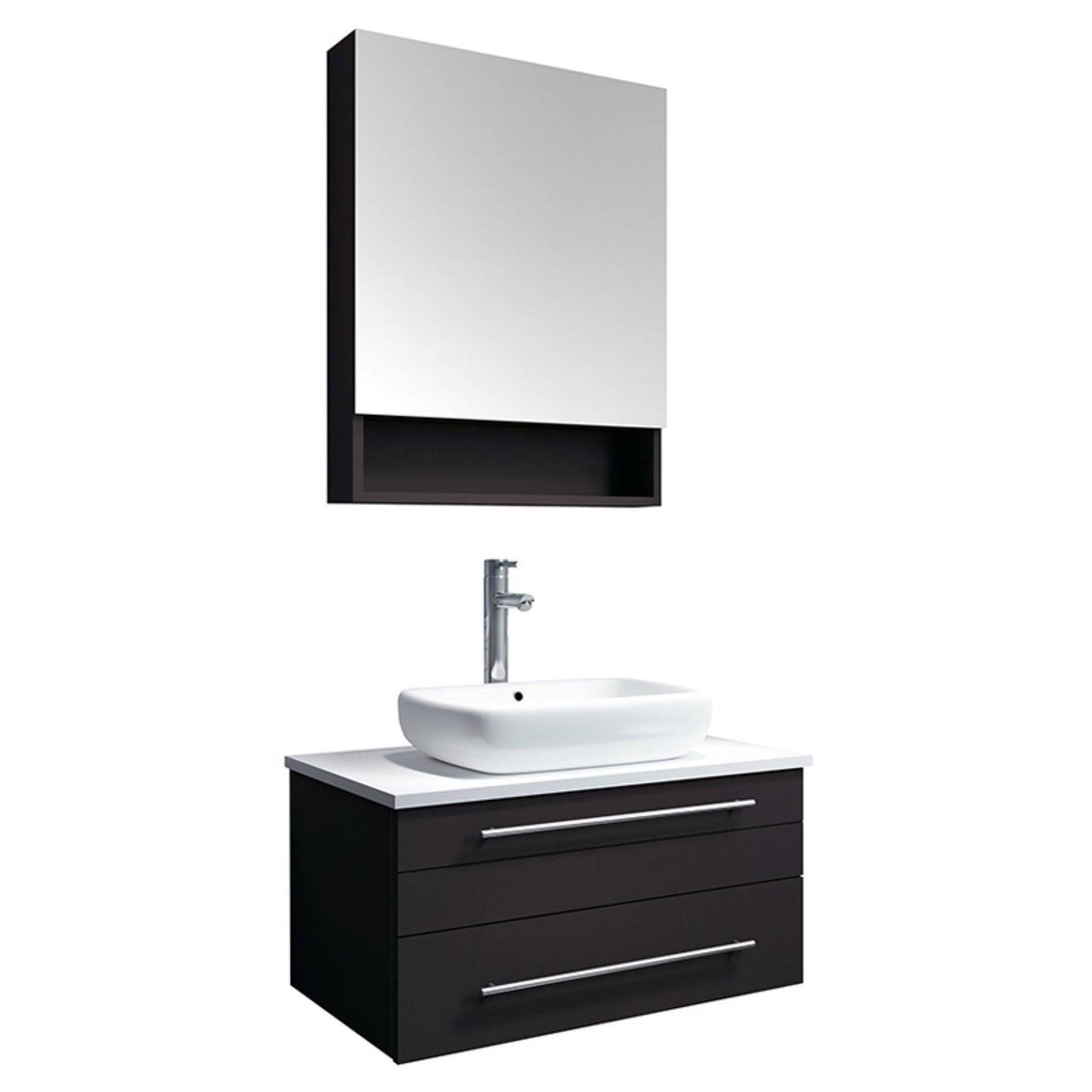 Lucera 30" Gray Wall Hung Modern Bathroom Cabinet With Top/Vessel Sink