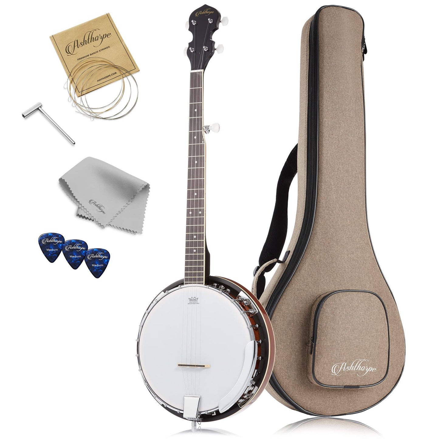 Left-Handed 5-String Banjo With 24-Brackets, Closed Back Mahogany Resonator And Geared 5th Tuner