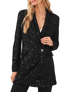 Long Sleeve Double-Breasted Blazer Women's Clothing Rich Black : 10