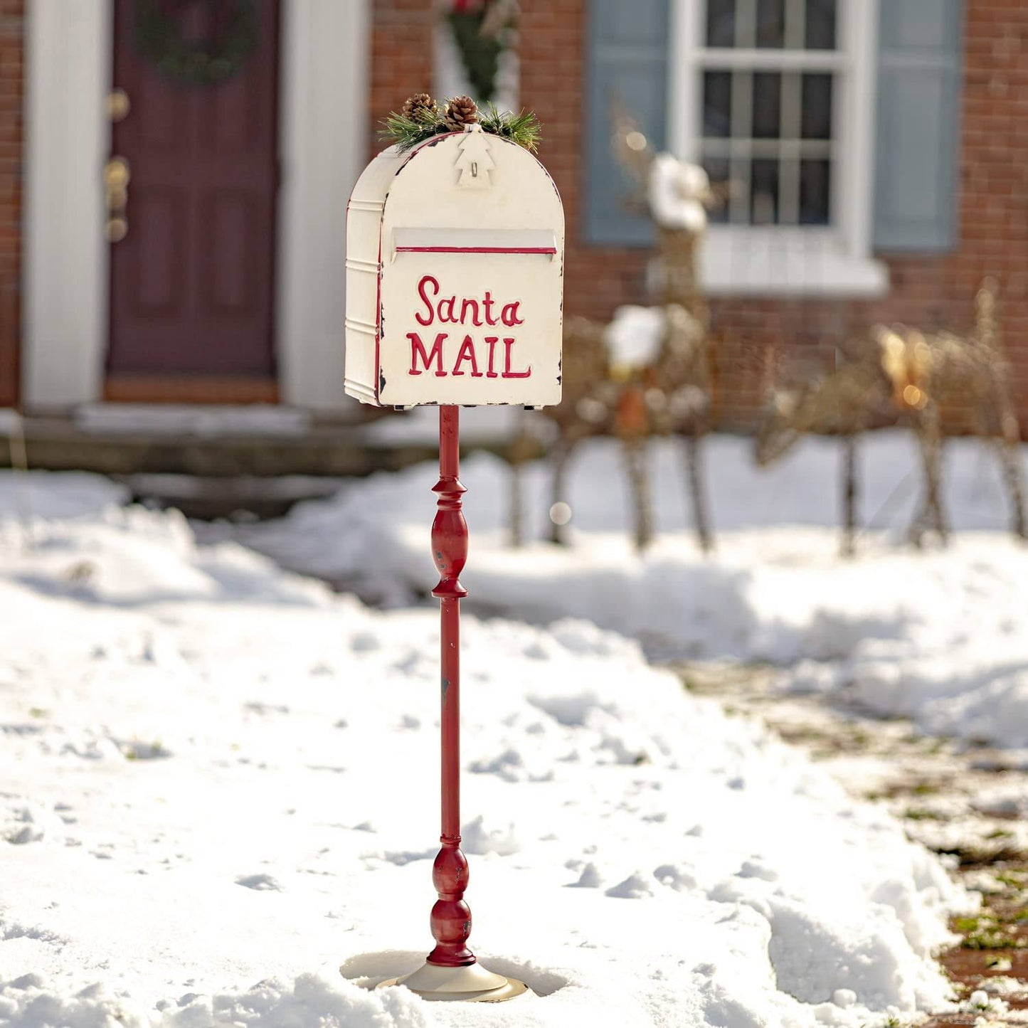 Ltd. 42" Tall Metal Standing Santa's Mail Christmas Mailbox With Light-Up L - White Top