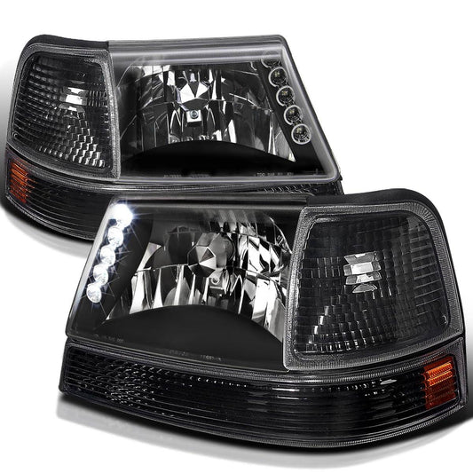 Led Headlights + Bumper + Corner Lamps Black For 1998-2000 Ford Ranger Left + Right Pair