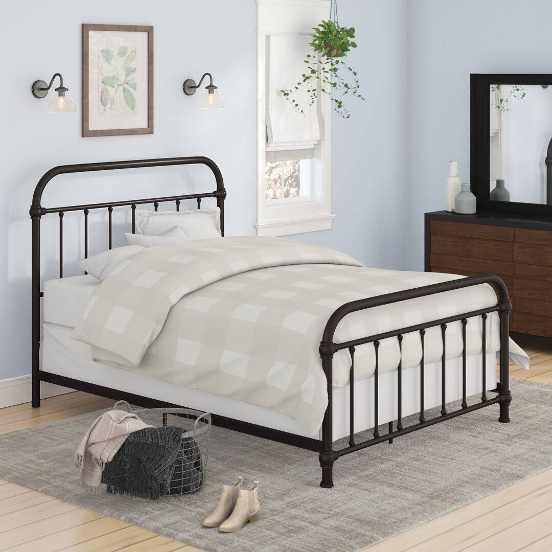 Low Profile Standard Bed Size: Queen, Color: Dark Bronze/Satin Beige