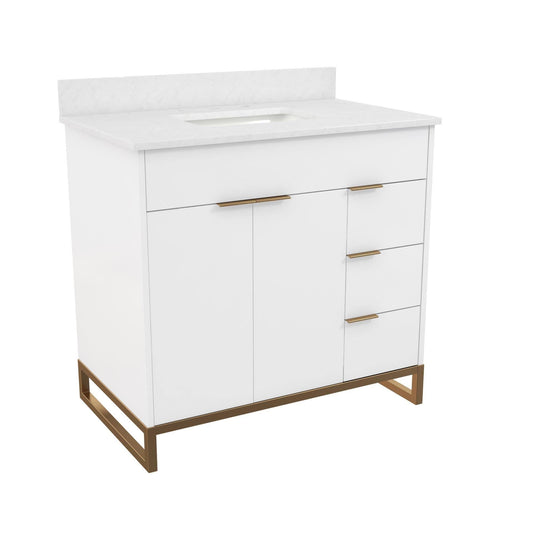 Leona 36" Bathroom Vanity In White With Gold Metal