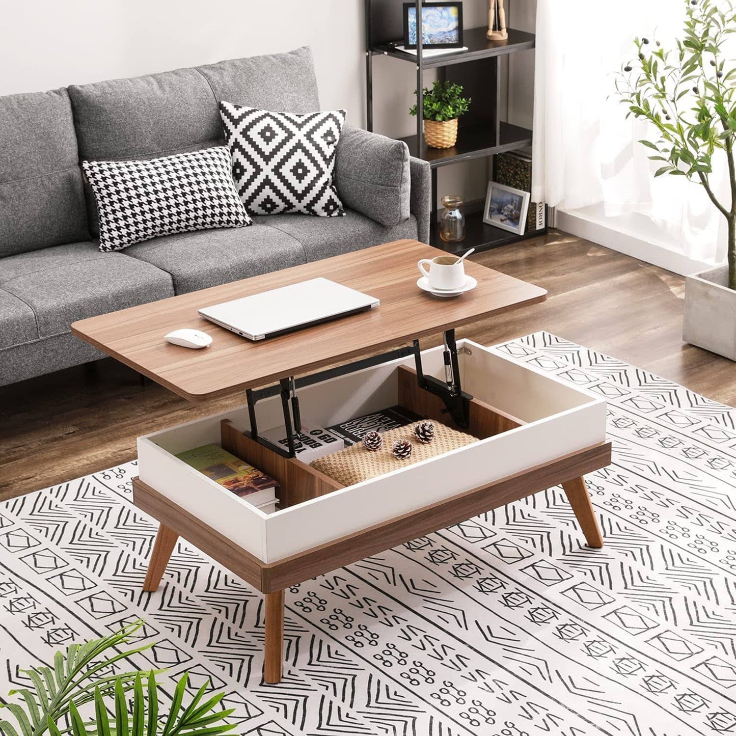 Lift Top Coffee Table, Easy-To-Assembly Center Table With Hidden Storage